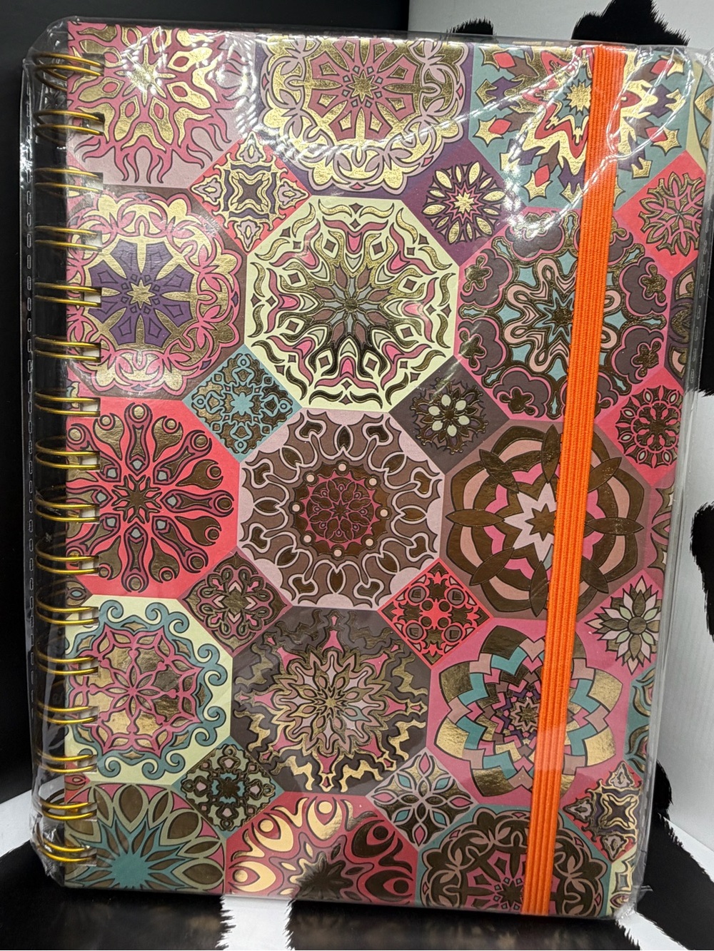 Decorative Mandala Spiral Notebook with Orange Elastic